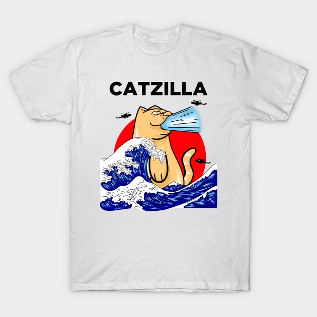 The Great Catzilla Japanese T-Shirt by Illustrasikuu